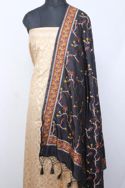Pastel Banarasi Silk Suit With Black Banarasi Silk Dupatta - Luxurion World