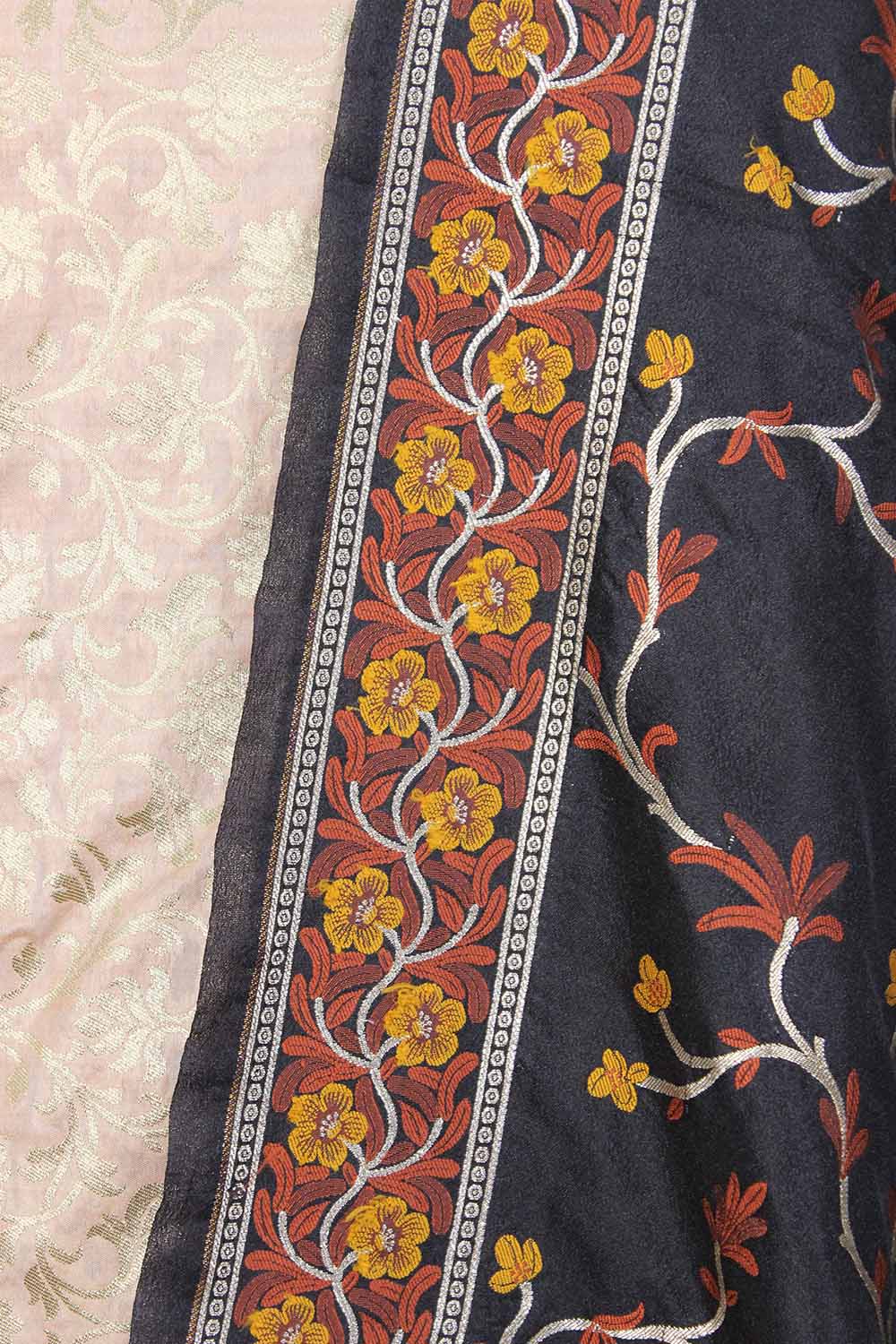 Pastel Banarasi Silk Suit With Black Banarasi Silk Dupatta - Luxurion World
