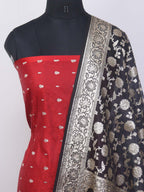 Red Banarasi Tanchui Silk Suit With Grey Banarasi Organza Dupatta - Luxurion World