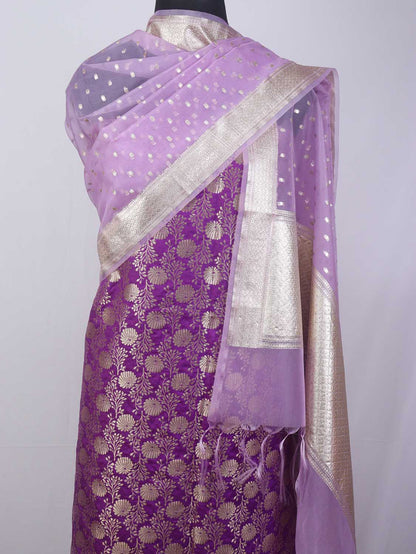 Purple Banarasi Silk Suit With Purple Banarasi Organza Dupatta - Luxurion World