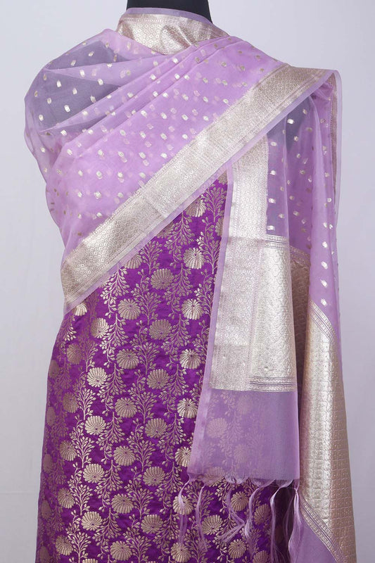 Purple Banarasi Silk Suit With Purple Banarasi Organza Dupatta - Luxurion World