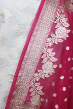Dyeable Banarasi Cotton Silk Suit With Pink Banarasi Organza Dupatta - Luxurion World