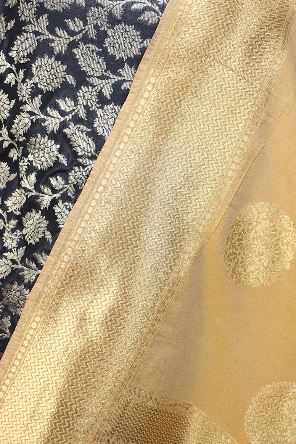 Black Banarasi Silk Suit With Cream Banarasi Silk Dupatta - Luxurion World
