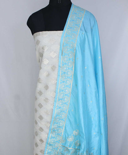 Dyeable Banarasi Cotton Silk Suit With Blue Banarasi Silk Dupatta - Luxurion World