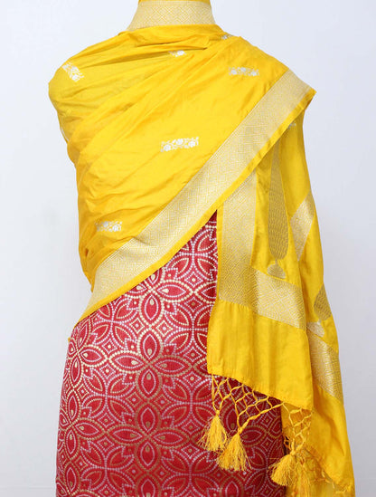 Red Banarasi Silk Suit With Yellow Banarasi Silk Dupatta - Luxurion World