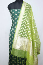 Green Banarasi Silk Suit With Green Banarasi Organza Dupatta - Luxurion World