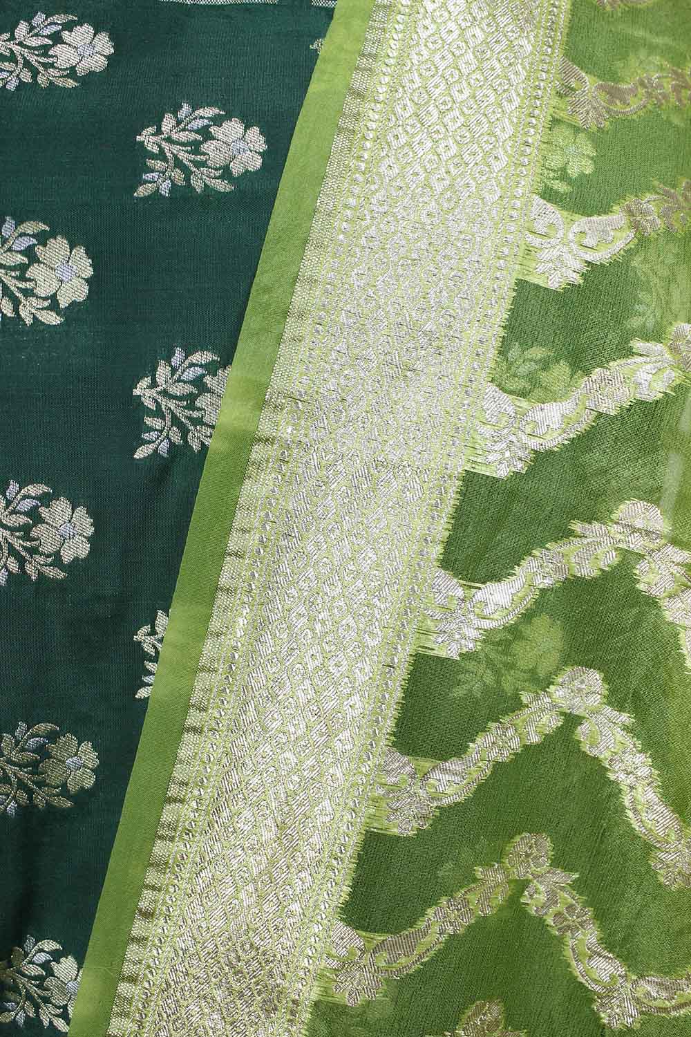 Green Banarasi Silk Suit With Green Banarasi Organza Dupatta - Luxurion World