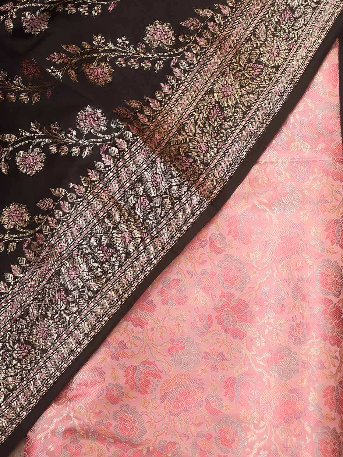Pink Banarasi Silk Tanchui Jamawar Suit With Black Banarasi Silk Meenakari Dupatta - Luxurion World