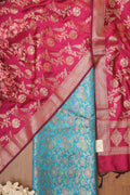 Blue Banarasi Silk Tanchui Jamawar Suit With Pink Banarasi Silk Dupatta - Luxurion World