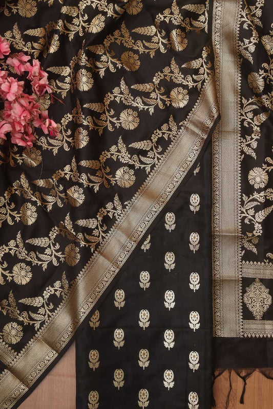 Black Banarasi Silk Suit With Black Banarasi Silk Dupatta - Luxurion World