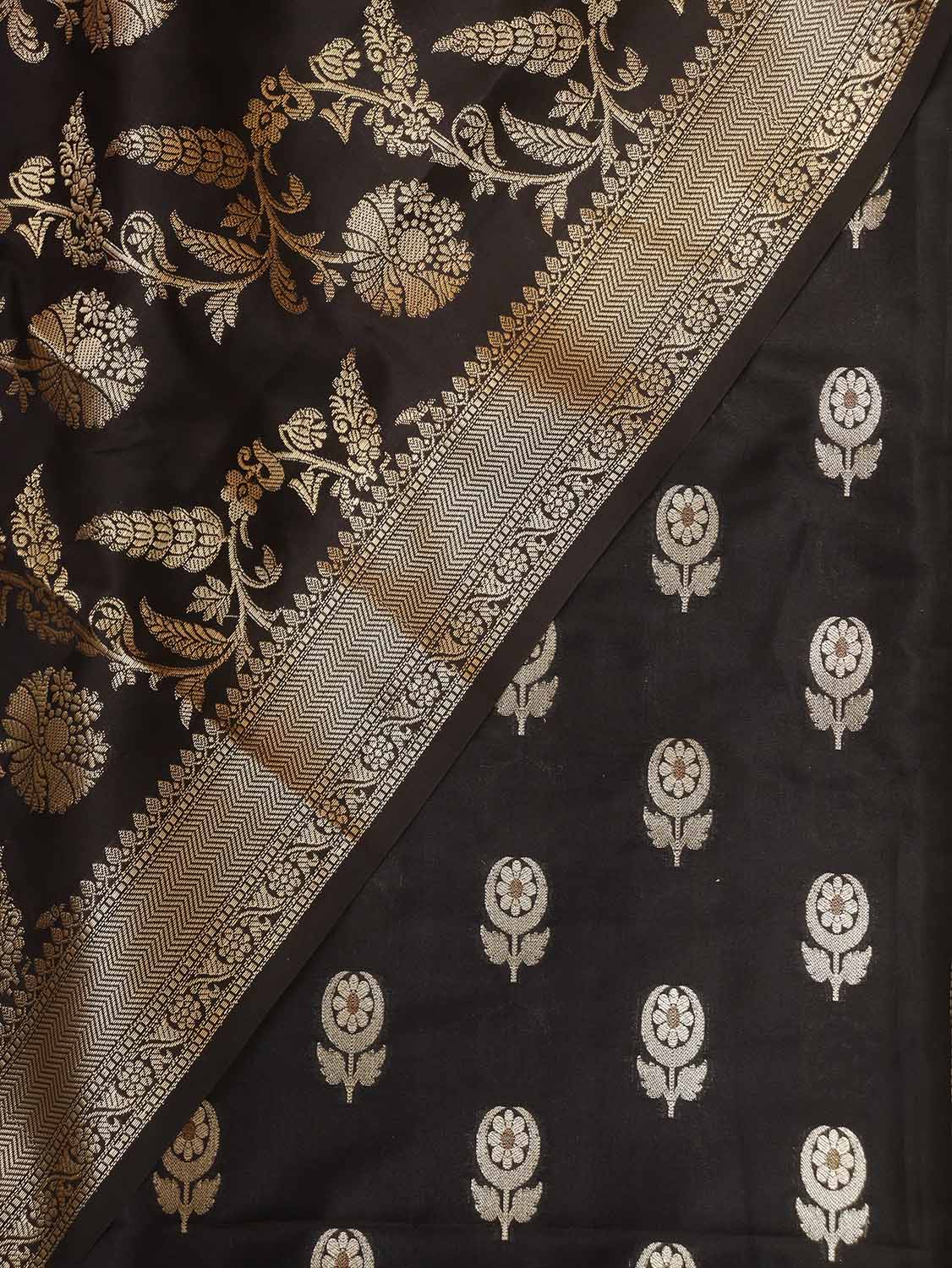 Black Banarasi Silk Suit With Black Banarasi Silk Dupatta - Luxurion World