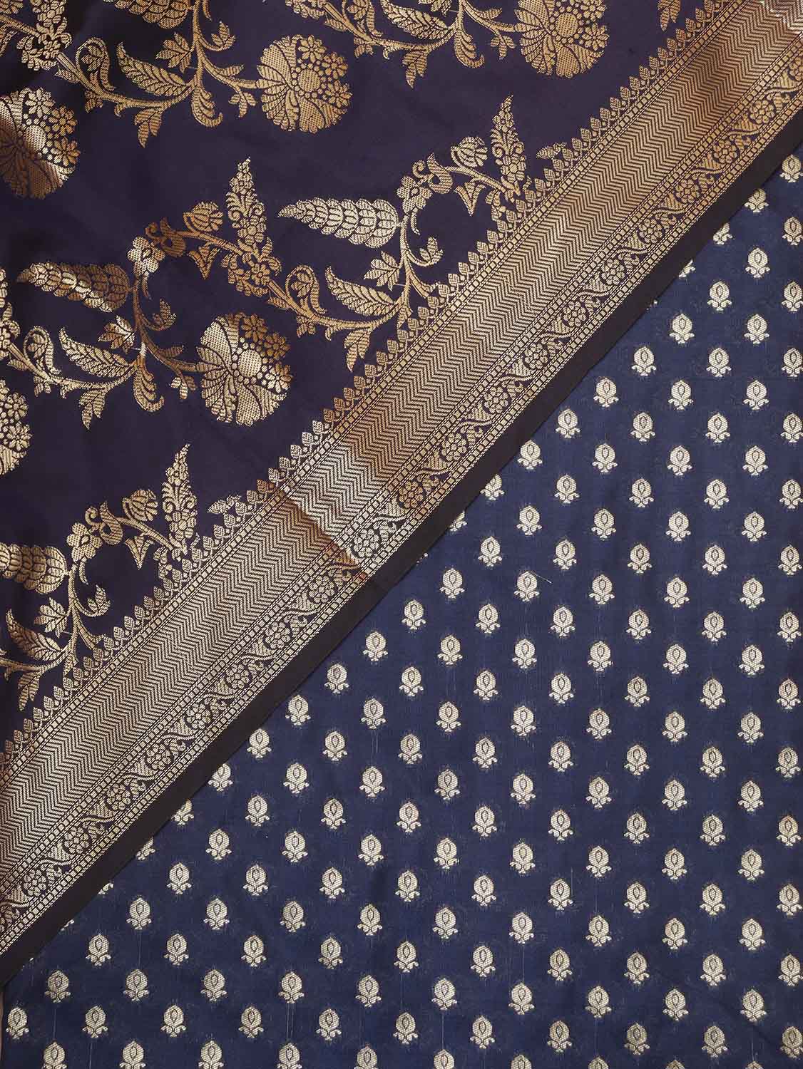 Blue Banarasi Silk Zari Booti Design Suit With Blue Banarasi Silk Dupatta - Luxurion World