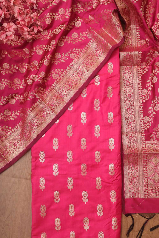 Pink Banarasi Silk Suit With Pink Banarasi Silk Meenakari Dupatta - Luxurion World