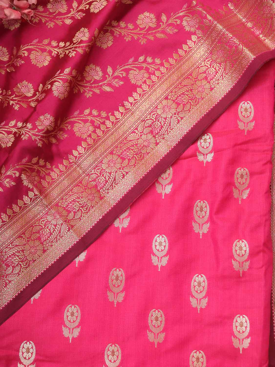 Pink Banarasi Silk Suit With Pink Banarasi Silk Meenakari Dupatta - Luxurion World