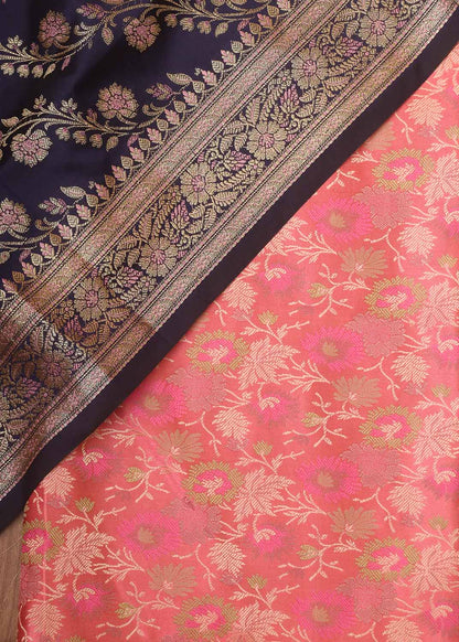 Pink Banarasi Silk Tanchui Jamawar Suit With Blue Banarasi Silk Meenakari Dupatta - Luxurion World