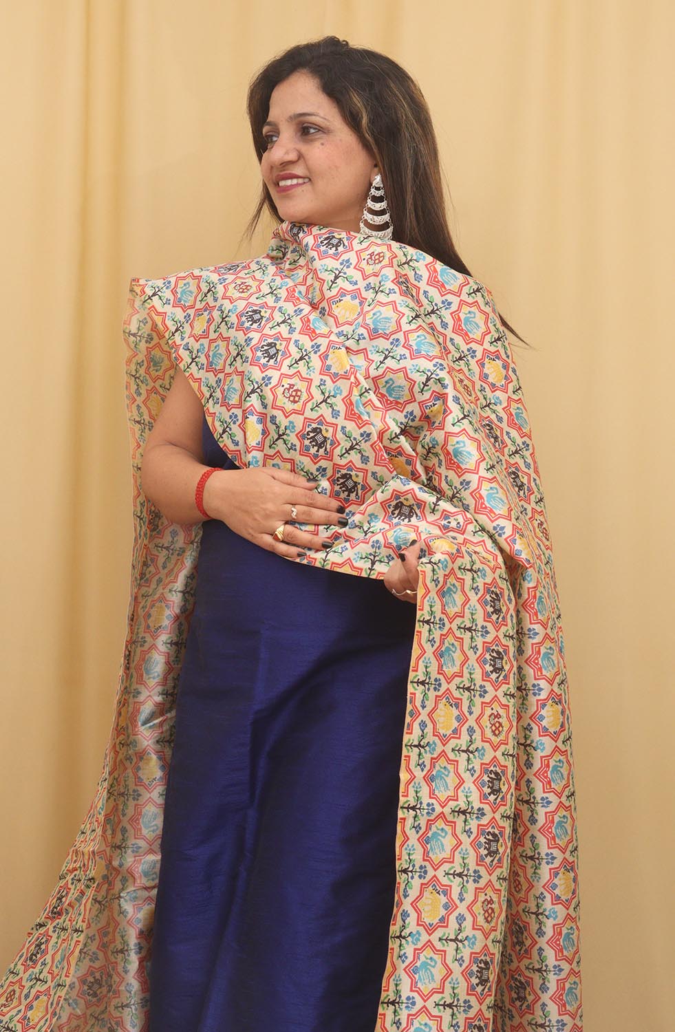 Blue Plain Silk Suit With Digital Printed Patola Design Tussar Silk Dupatta - Luxurion World