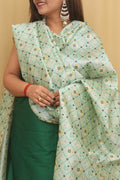 Green Plain Silk Suit With Digital Printed Patola Design Tussar Silk Dupatta - Luxurion World