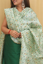 Green Plain Silk Suit With Digital Printed Patola Design Tussar Silk Dupatta - Luxurion World