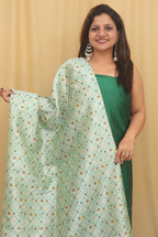 Green Plain Silk Suit With Digital Printed Patola Design Tussar Silk Dupatta - Luxurion World