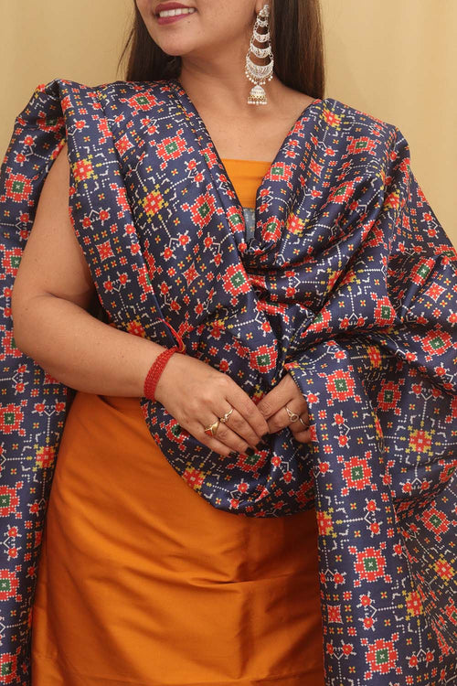 Yellow Plain Silk Suit With Digital Printed Patola Design Tussar Silk Dupatta - Luxurion World