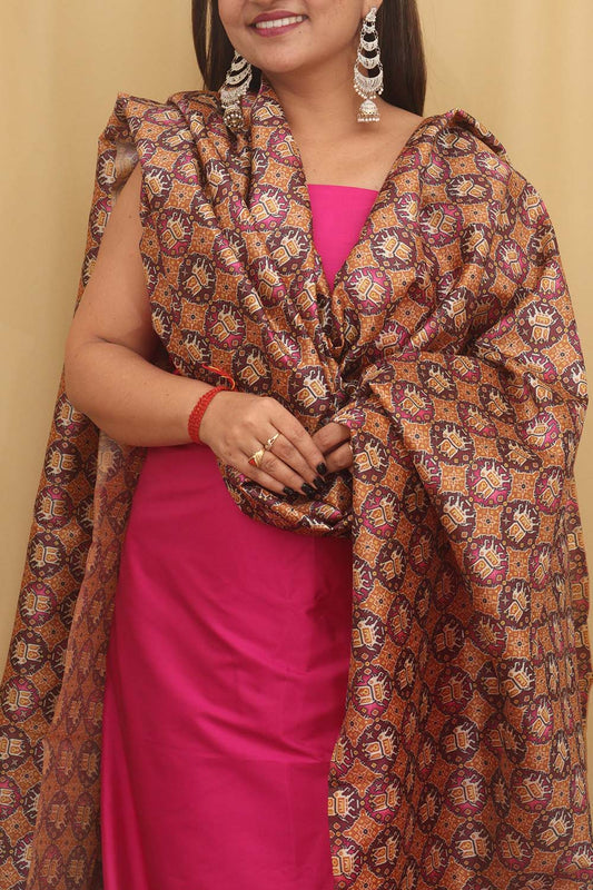 Pink Plain Silk Suit With Digital Printed Patola Design Tussar Silk Dupatta