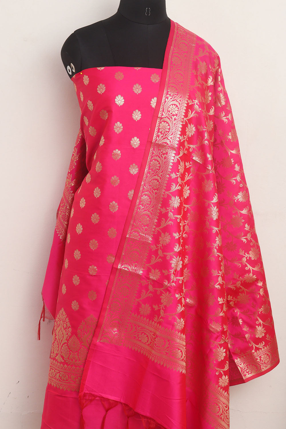 Pink Banarasi Silk Three Piece Unstitched Suit Set - Luxurion World
