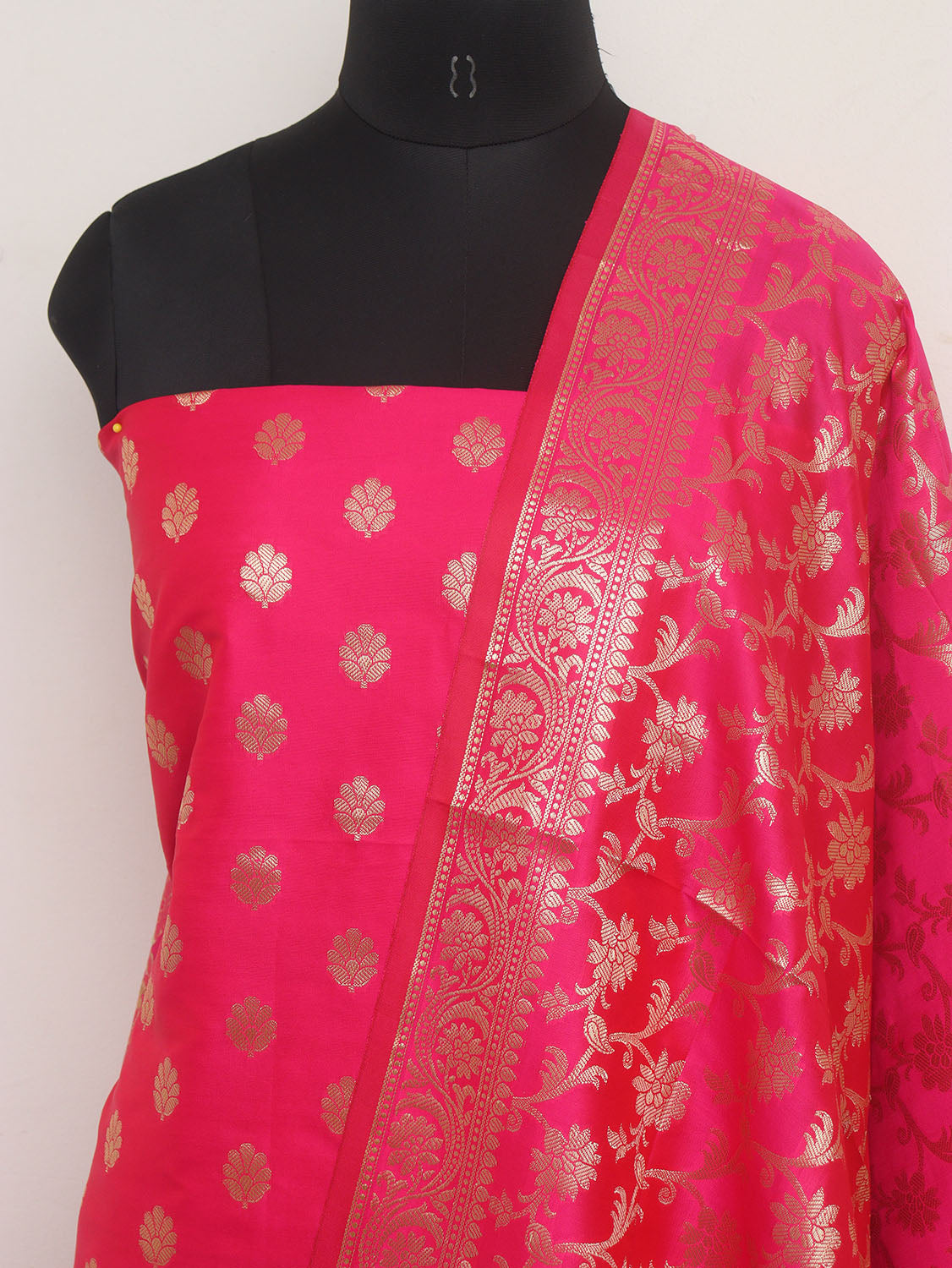 Pink Banarasi Silk Three Piece Unstitched Suit Set - Luxurion World