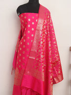 Pink Banarasi Silk Three Piece Unstitched Suit Set - Luxurion World