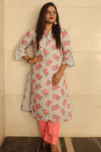 Grey Floral Organza Stitched Kurta - Luxurion World