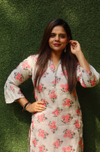 Grey Floral Organza Stitched Kurta - Luxurion World