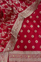 Red Banarasi Handloom Pure Katan Silk Three Piece Unstitched Suit Set - Luxurion World
