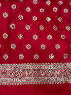 Red Banarasi Handloom Pure Katan Silk Three Piece Unstitched Suit Set - Luxurion World