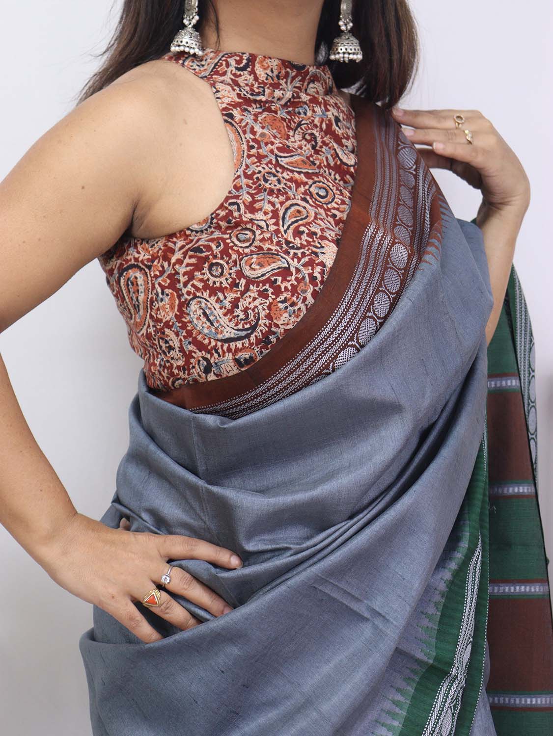 Maroon Kalamkari Block Printed Pure Cotton Backless Blouse - Luxurion World