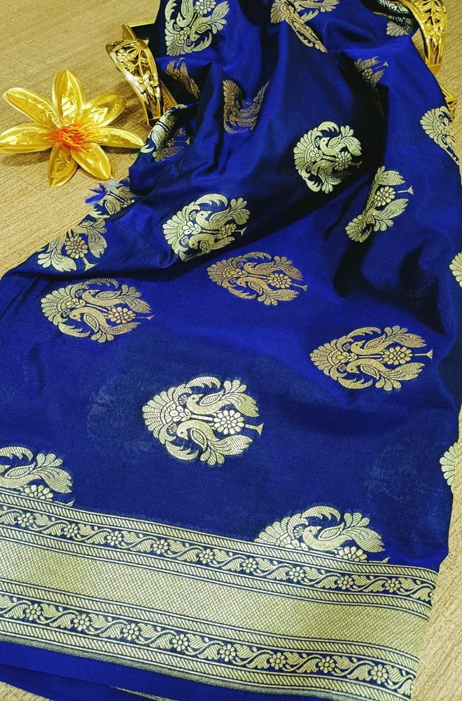 Blue Handloom Banarasi Silk Figure Design Dupatta - Luxurion World