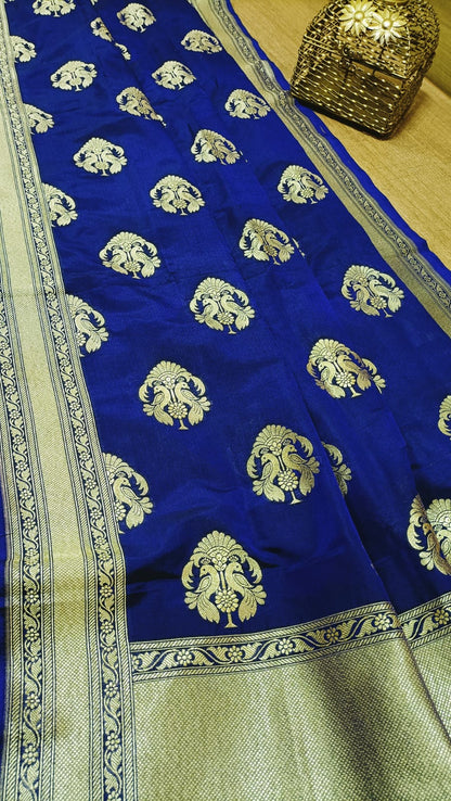 Blue Handloom Banarasi Silk Figure Design Dupatta - Luxurion World