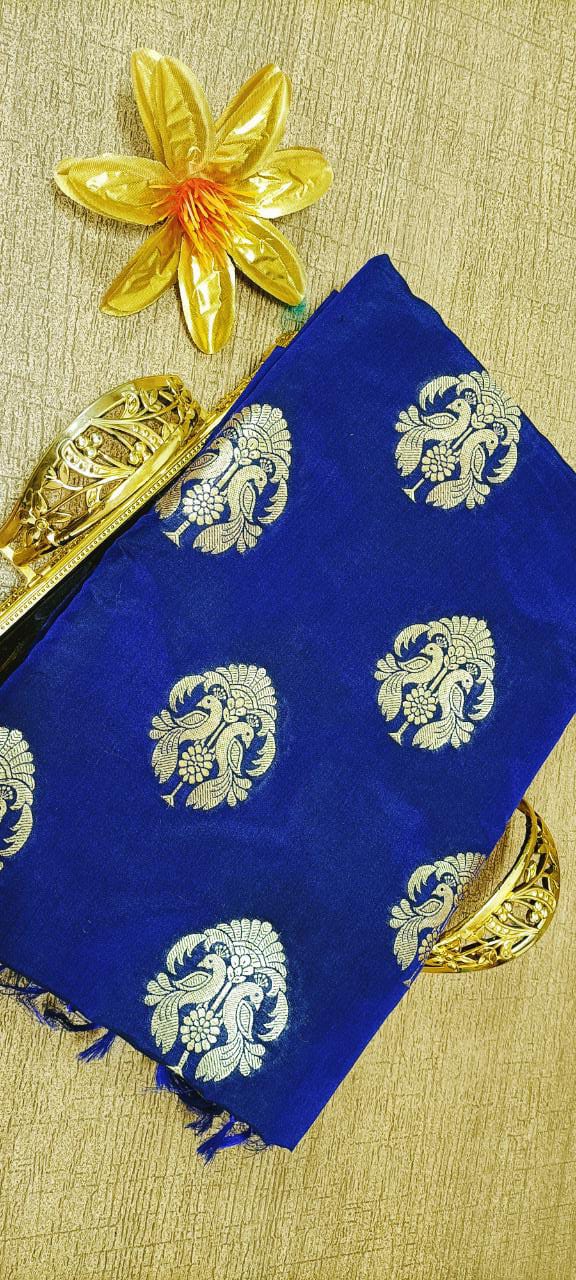 Blue Handloom Banarasi Silk Figure Design Dupatta - Luxurion World