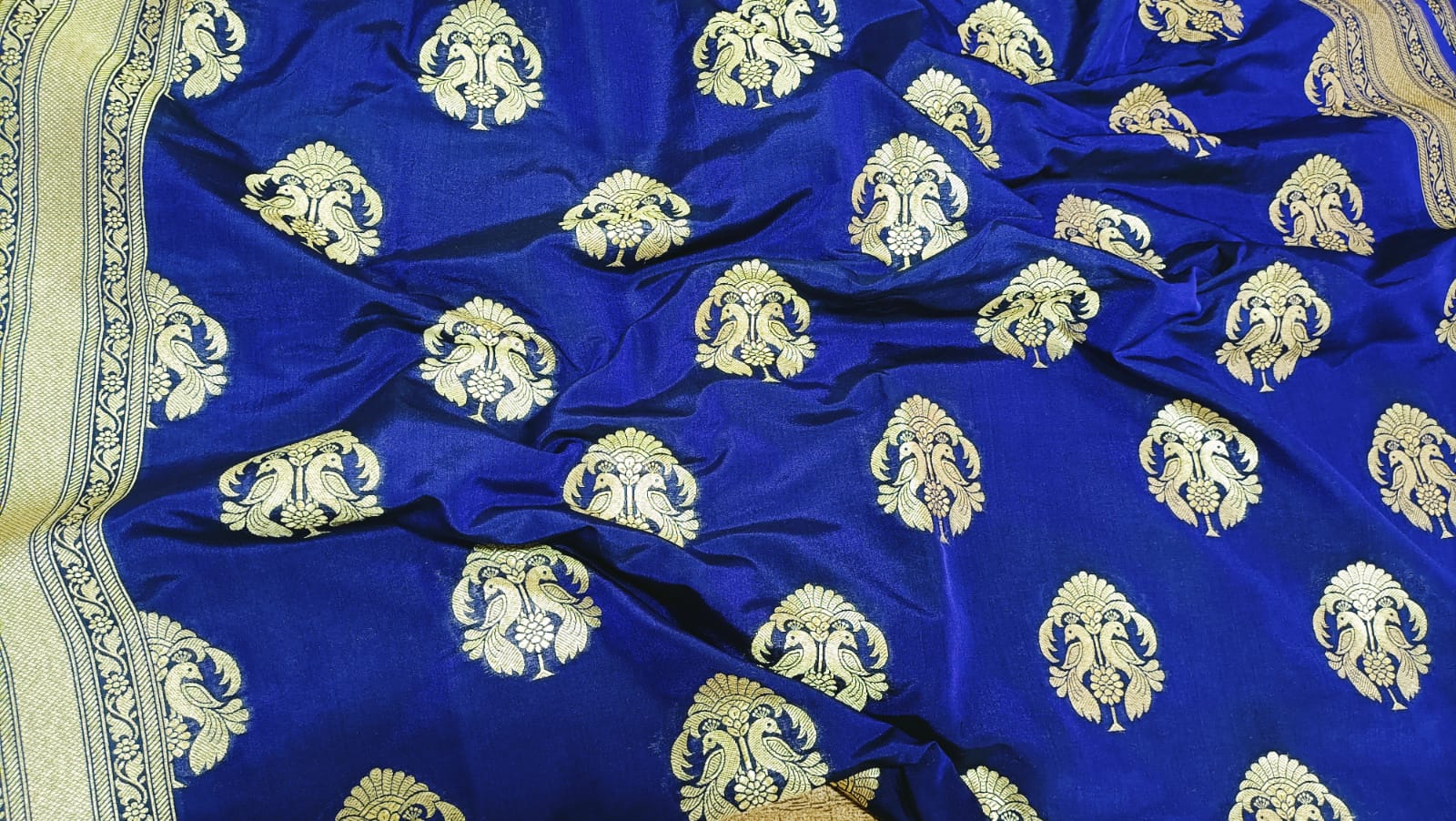 Blue Handloom Banarasi Silk Figure Design Dupatta - Luxurion World