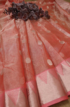 Pink Handloom Chanderi Pure Tissue Silk Saree - Luxurion World