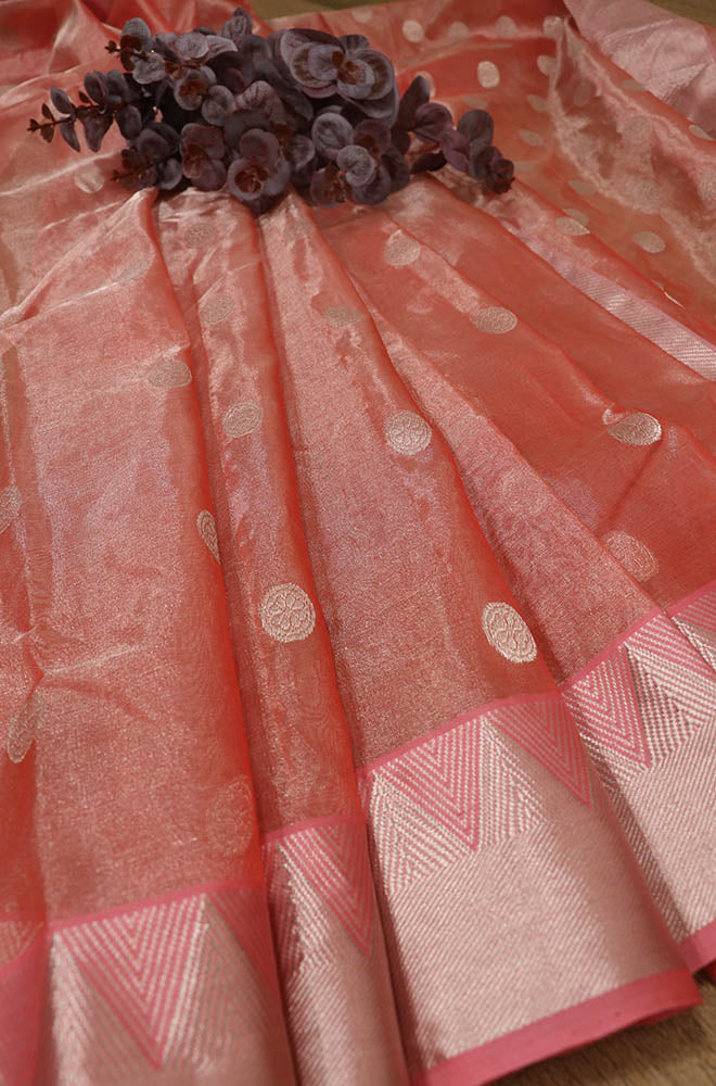 Pink Handloom Chanderi Pure Tissue Silk Saree - Luxurion World