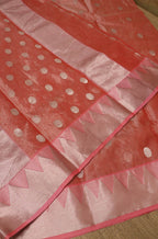 Pink Handloom Chanderi Pure Tissue Silk Saree - Luxurion World