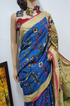 Blue Pen Kalamkari Work Cotton Saree - Luxurion World