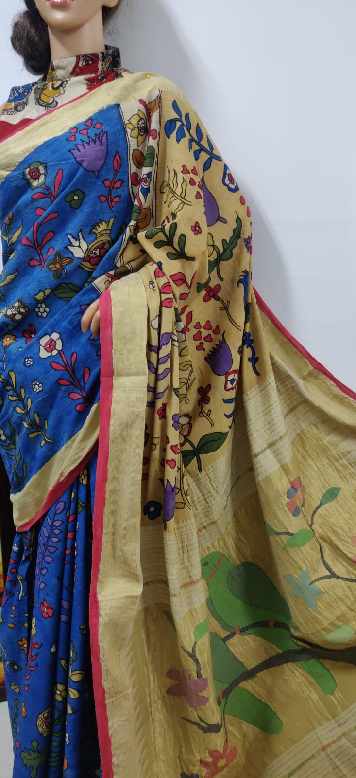 Blue Pen Kalamkari Work Cotton Saree - Luxurion World