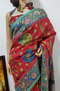 Red Pen Kalamkari Pure Mulberry Silk Saree - Luxurion World