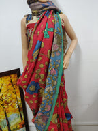 Red Pen Kalamkari Pure Mulberry Silk Saree - Luxurion World