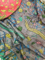 Red Pen Kalamkari Pure Mulberry Silk Saree - Luxurion World