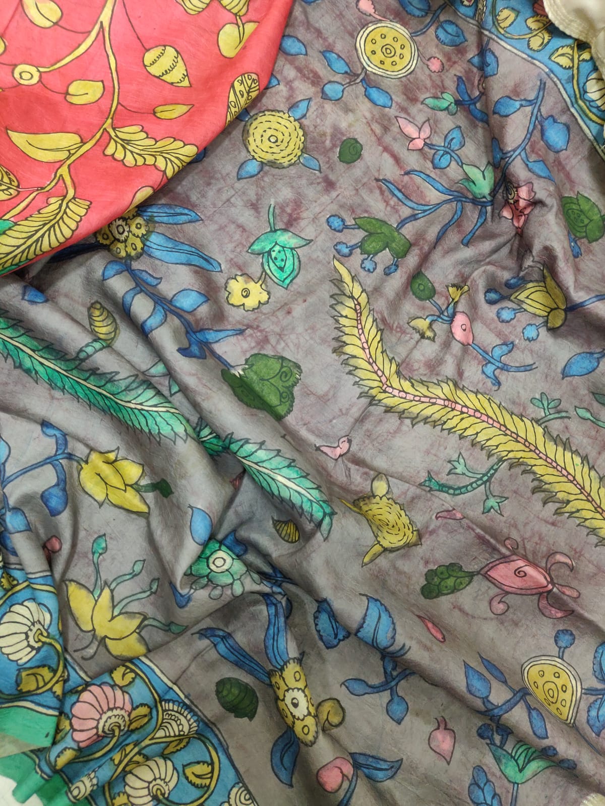 Red Pen Kalamkari Pure Mulberry Silk Saree - Luxurion World