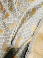 Grey Handloom Banarasi Cotton Silk Three Piece Unstitched Suit Set - Luxurion World