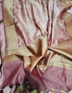 Pink Handloom Banarasi Cotton Silk Three Piece Unstitched Suit Set - Luxurion World