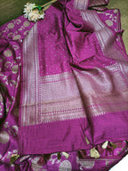 Pink Handloom Banarasi Cotton Silk Three Piece Unstitched Suit Set - Luxurion World