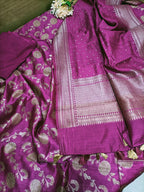 Pink Handloom Banarasi Cotton Silk Three Piece Unstitched Suit Set - Luxurion World